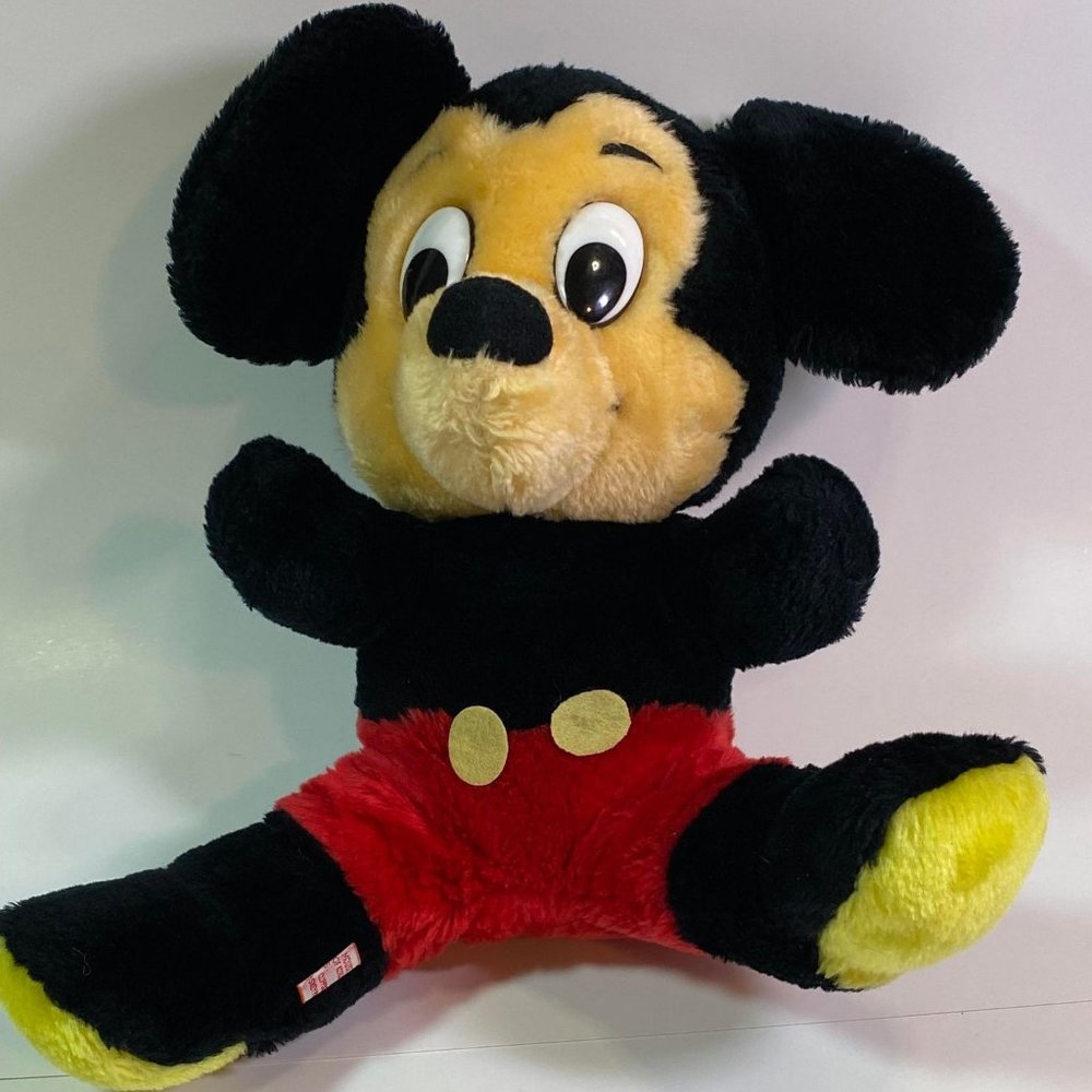 Vintage Walt Disney Prods. Mickey Mouse Plush Stuffed Animal W/Shredded Clipping
